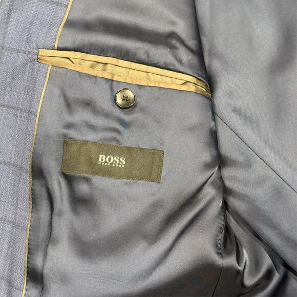 Hugo Boss Blazer Windowpane Blue 100s Wool Sport Coat Johnstons5/Lenon1 38 S - Picture 9 of 13
